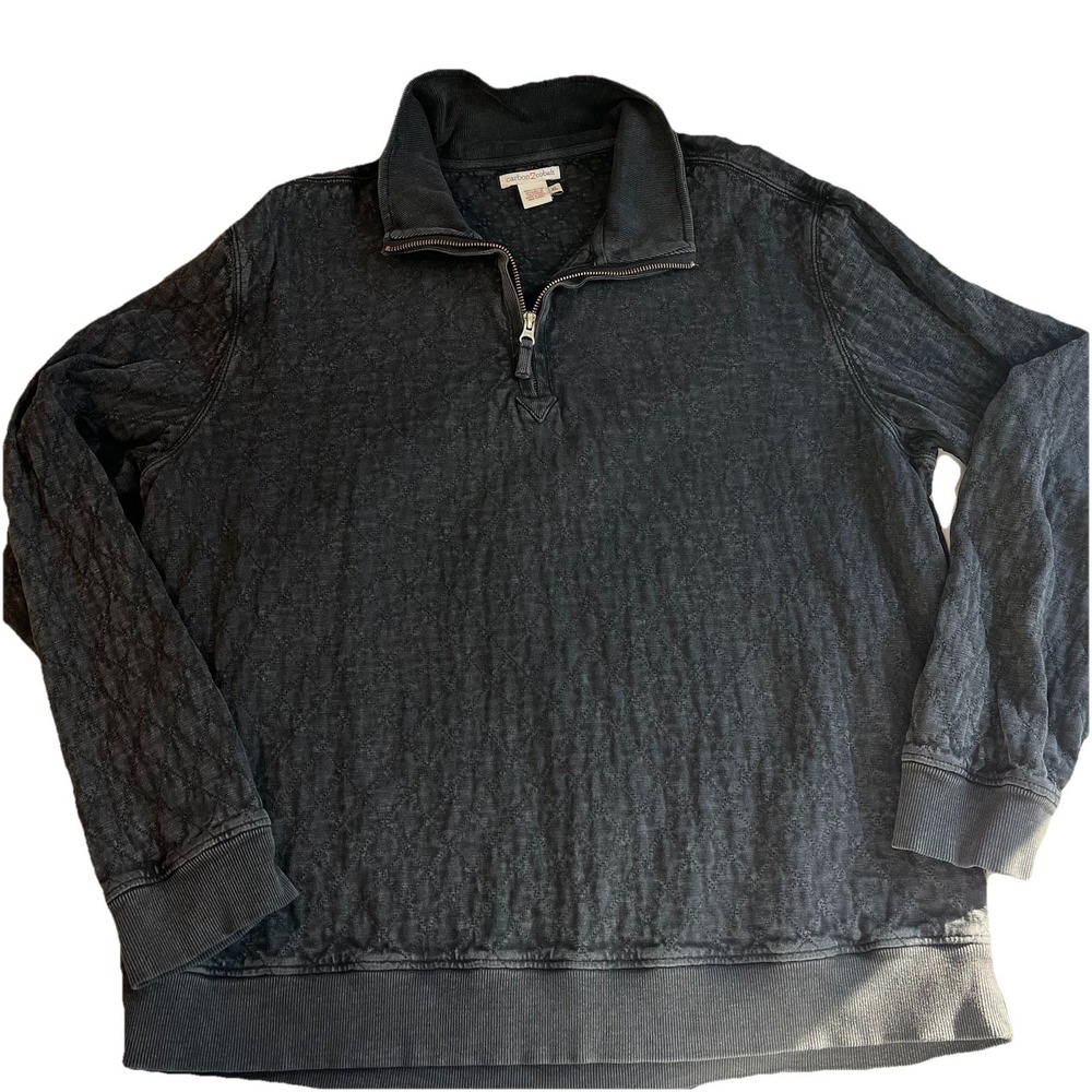 Men's Carbon2Cobalt 100% Cotton‎ Washed Black Zip Crewneck Sweater XL